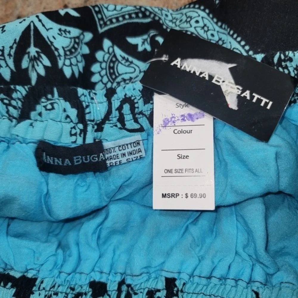 Anna‎ Bugatti Tie Dye Tier Crochet Boho Blue Cotton Midi Skirt Y2K Hippie One Sz
